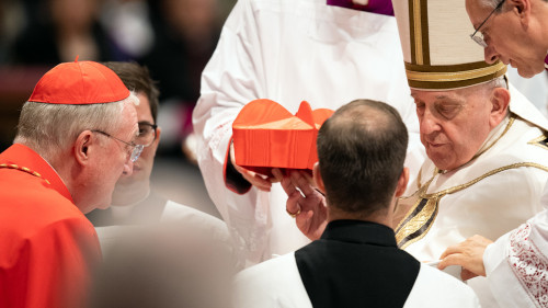 Cardinal Roche receives the red biretta